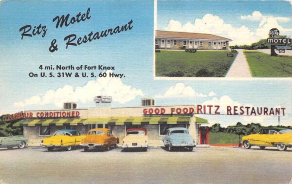 Muldraugh Kentucky Ritz Motel & Restaurant Multi-View Linen Vintage PC U3322