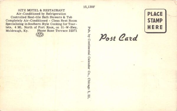 Muldraugh Kentucky Ritz Motel & Restaurant Multi-View Linen Vintage PC U3322 - Image 2