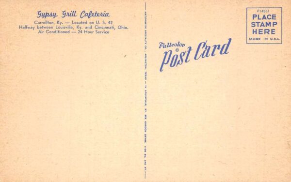 Carrollton Kentucky Gypsy Grill Cafeteria Multi-View Linen Vintage PC U3325 - Image 2