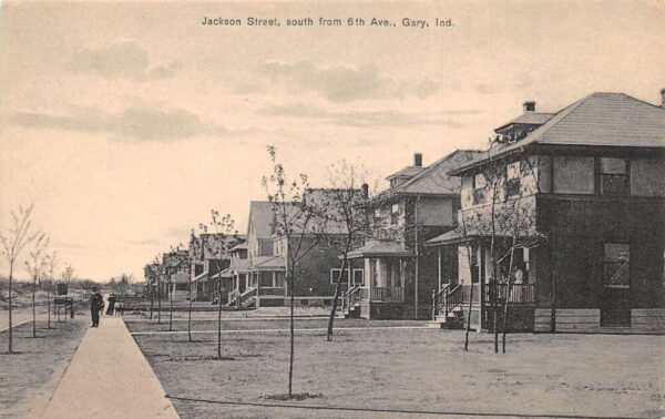 Gary Indiana Jackson St., South From 6th Avenue Sepia Tone Lithograph PC U3358