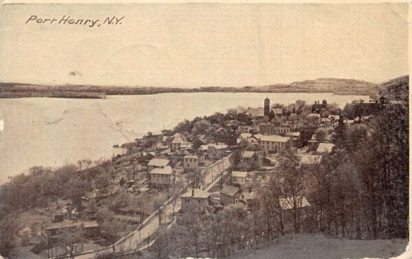 Port Henry New York Aerial View Of Port Henry Sepia Tone Lithograph PC U3365