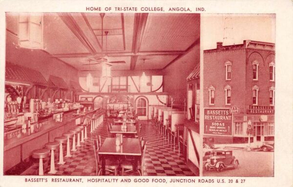 Angola Indiana Bassett's Restaurant Exterior, Interior Views Vintage Pc U3376