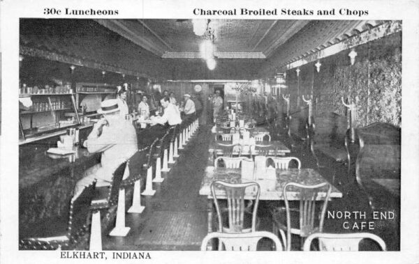 Elkhart Indiana North End Cafe Interior, B/W Photo Vintage Postcard U3379