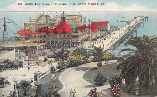 Santa Monica California Bird's Eye View Of Pleasure Pier Hand Colored PC U3395