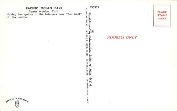 Santa Monica California Bird's Eye View Of Pacific Ocean Park Vintage PC U3396 - Image 2