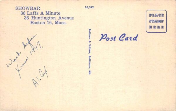 Boston Massachusetts Showbar Performers On Stage Vintage Postcard U3402 - Image 2