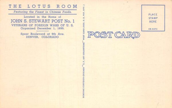 Denver Colorado The Lotus Room Veterans Of Foreign Wars Building PC U3405 - Image 2