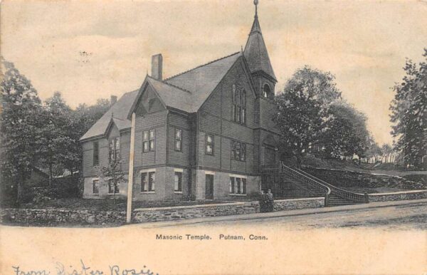 Putnam Connecticut Masonic Temple Exterior, Sepia Tone Lithograph PC U3412