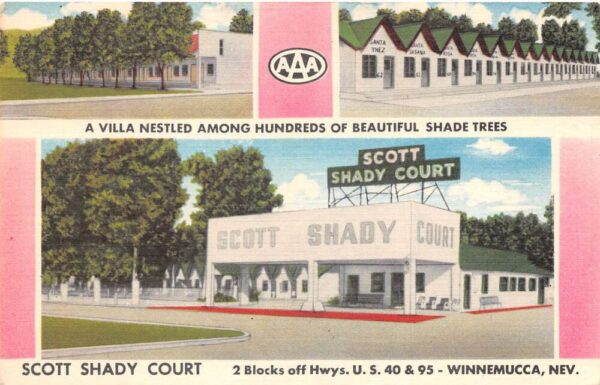 Winnemucca Nevada Scott Shady Court Motel Multi-View Linen Vintage PC U3415