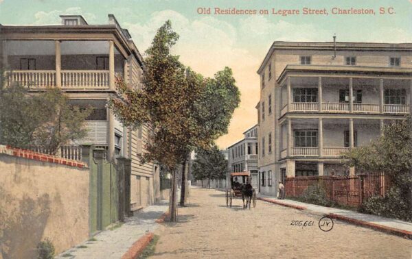 Charleston South Carolina Old Residences On Legare St. Color Lithograph PC U3432