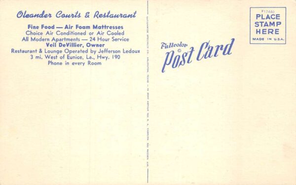 Eunice Louisiana Oleander Courts & Restaurant Multi-View Linen Vintage PC U3435 - Image 2