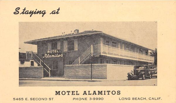 Long Beach California Motel Alamitos, Exterior Undivided Back Vintage PC U3456