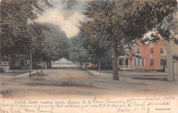 Walden New York Church Street, Looking South Color Lithograph Vintage PC U3465