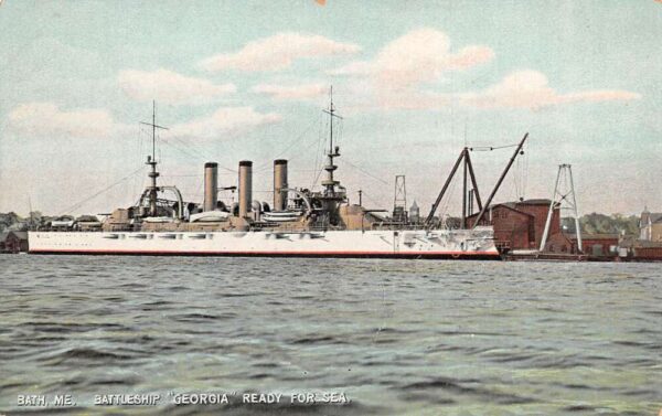 Bath Maine Battleship " Georgia" Ready For Sea Vintage Postcard U3480