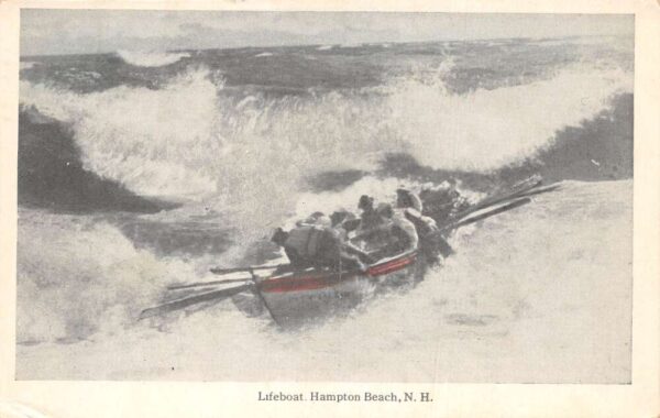 Hampton Beach New Hampshire Lifeboat & Passengers In Ocean Waves PC U3510