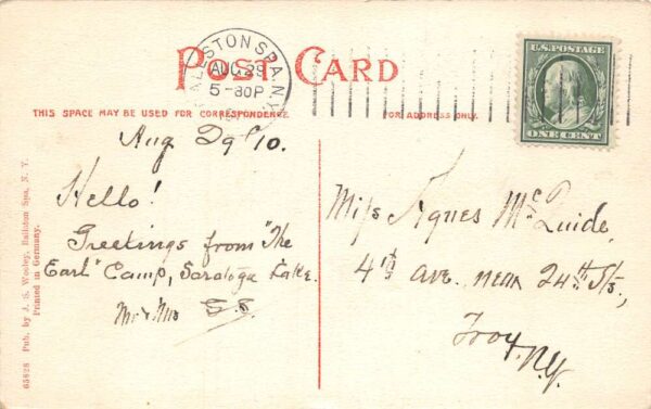 Saratoga Lake New York South End Camps B/W Lithograph Vintage Postcard U3562 - Image 2