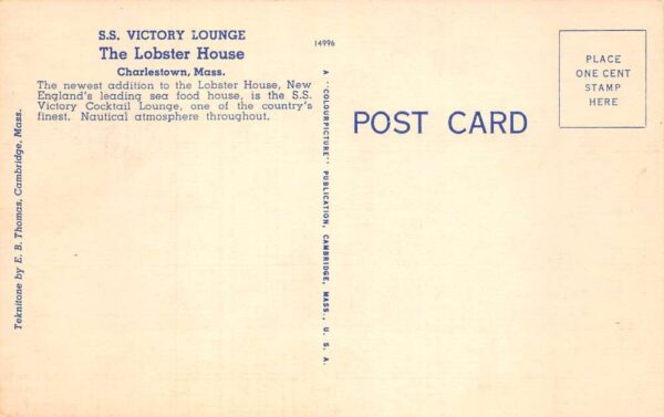 Charlestown Massachusetts S.S. Victory Lounge , The Lobster House PC U3567 - Image 2