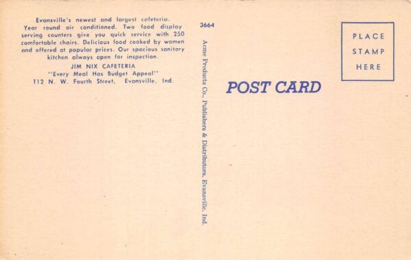 Evansville Indiana Jim Nix Cafeteria Multi-View Linen Vintage Postcard U3591 - Image 2