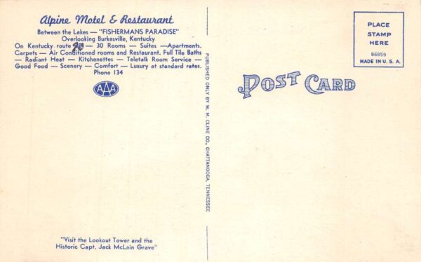 Burkesville Kentucky Alpine Motel & Restaurant Multi-View Linen PC U3597 - Image 2