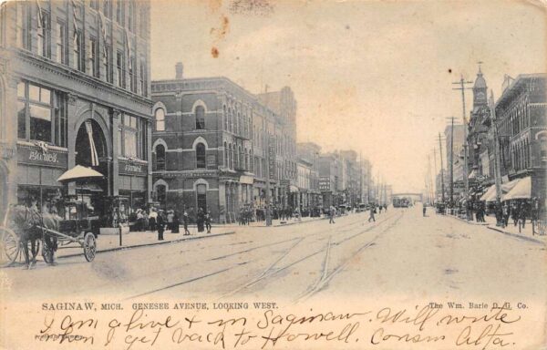 Saginaw Michigan Genesee Ave., Looking West Bank Of Saginaw Vintage PC U3634