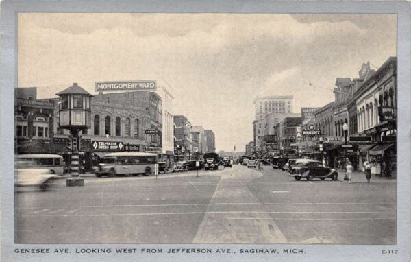 Saginaw Michigan Genesee Ave., West From Jefferson Ave. Montgomery Ward PC U3635