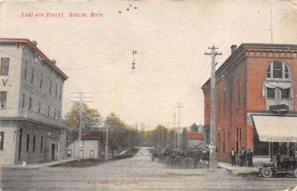 Shelby Michigan East 4th Street Hotel Shelby Vintage Postcard U3647