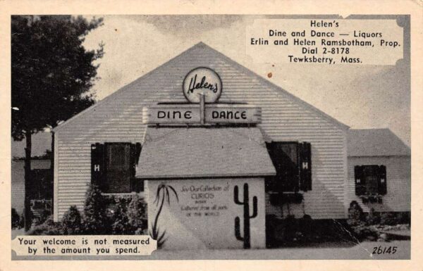 Tewksberry Massachusetts Helen's Dine & Dance Exterior, B/W Photo PC U3674