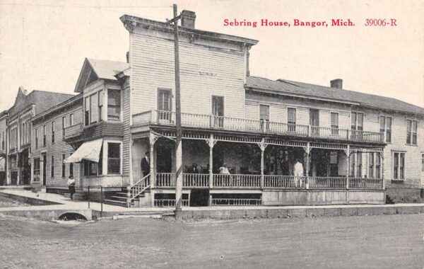 Bangor Michigan Sebring House Exterior, B/W Lithograph Vintage Postcard U3684
