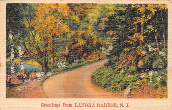Lanoka Harbor New Jersey " Greetings From Lanoka Harbor" Color Linen PC U3702