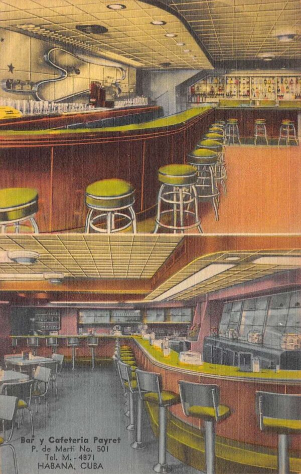 Habana Cuba Payret Bar & Cafeteria Multi-View Linen Vintage Postcard U3720