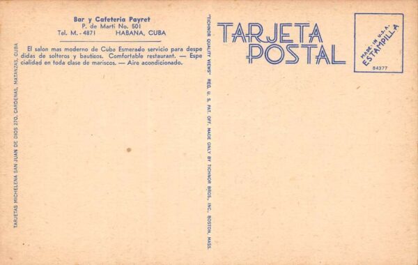 Habana Cuba Payret Bar & Cafeteria Multi-View Linen Vintage Postcard U3720 - Image 2