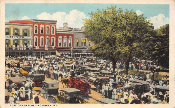 Bowling Green Kentucky "Busy Day in Bowling Green" Scene Hand Colored PC U3736