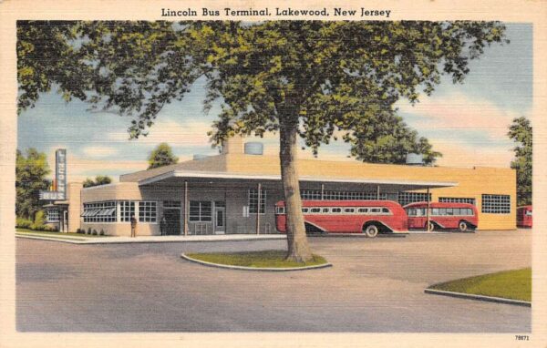 Lakewood New Jersey Lincoln Bus Terminal Color Linen Vintage Postcard U3744