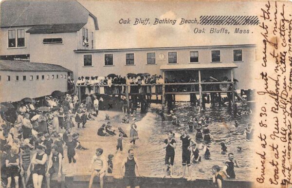 Oak Bluffs Massachusetts Oak Bluff Beach Scene Sepia Tone Lithograph PC U3761