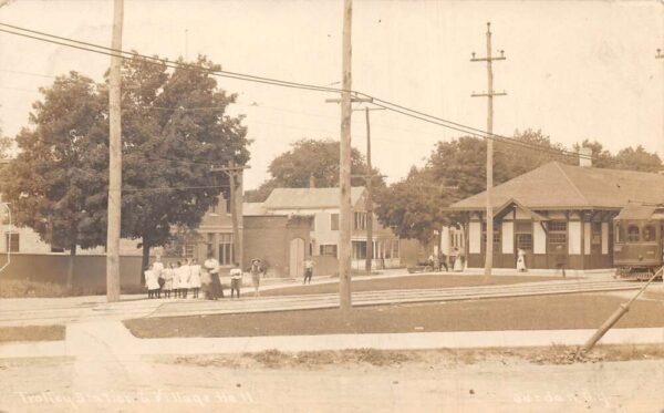 Jordan New York Trolley Station and Village Hall Real Photo Postcard AA65363