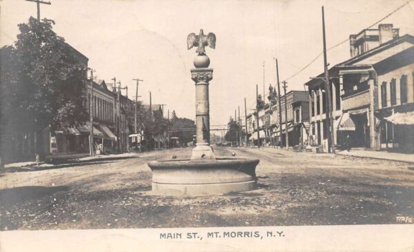 Mount Morris New York Main Street Fountain Real Photo Postcard AA65365