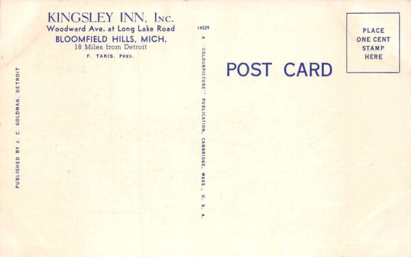 Bloomfield Hills Michigan Kingsley Inn and Dogs Vintage Postcard AA65425 - Image 2