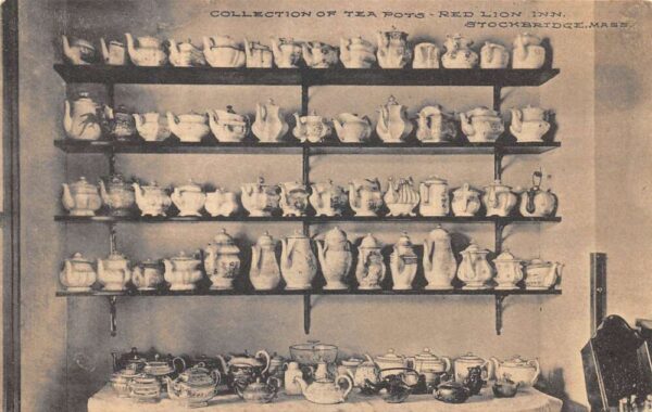 Stockbridge Massachusetts Red Lion Inn Collection of Tea Pots Postcard AA65448