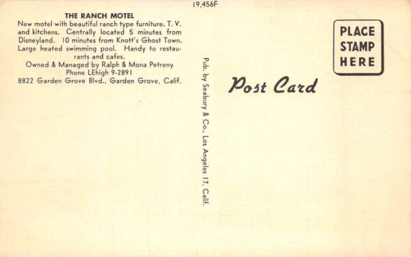 Garden Grove California The Ranch Motel Swimming Pool Vintage Postcard AA65466 - Image 2