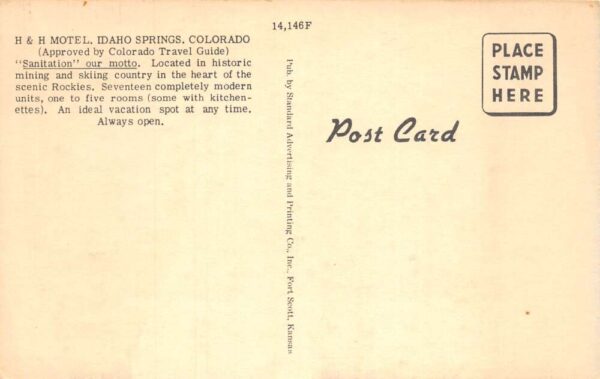 Idaho Springs Colorado H and H Motel Vintage Postcard AA65468 - Image 2