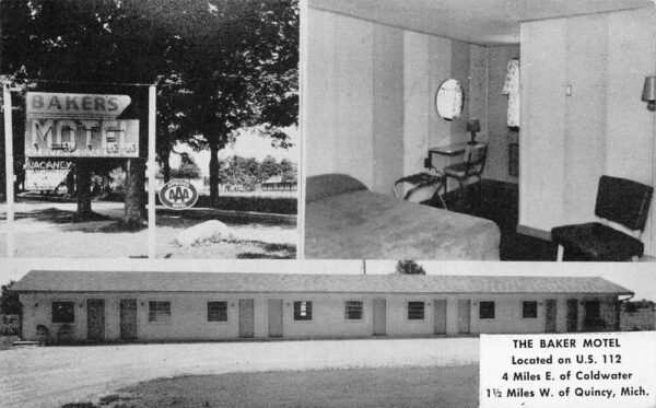 Quincy Michigan The Baker Motel Multiview Vintage Postcard AA65489