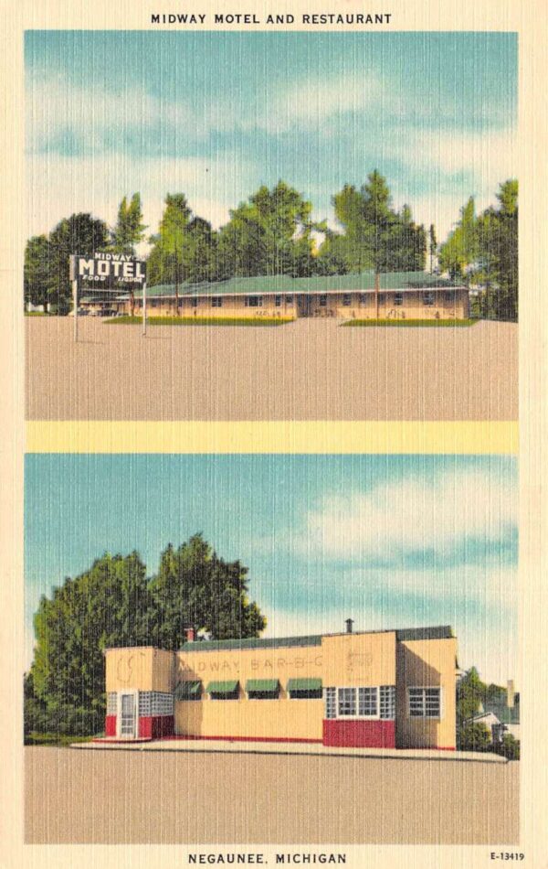 Negaunee Michigan Midway Motel and Restaurant Vintage Postcard AA65494