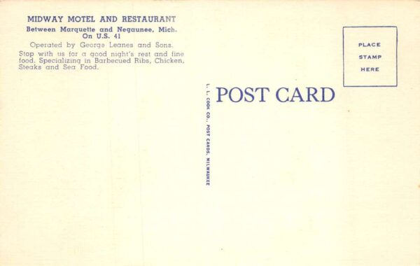 Negaunee Michigan Midway Motel and Restaurant Vintage Postcard AA65494 - Image 2