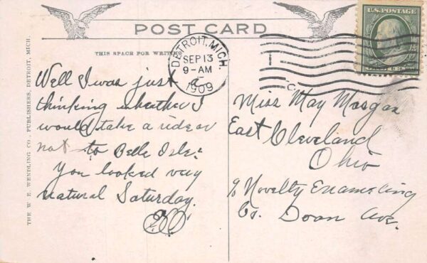 Detroit Michigan Belle Isle Ferry At Dock Woodward Ave Postcard AA65501 - Image 2