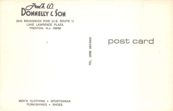 Trenton New Jersey Donnelly and Sons Mens Clothing Store Postcard AA65507 - Image 2