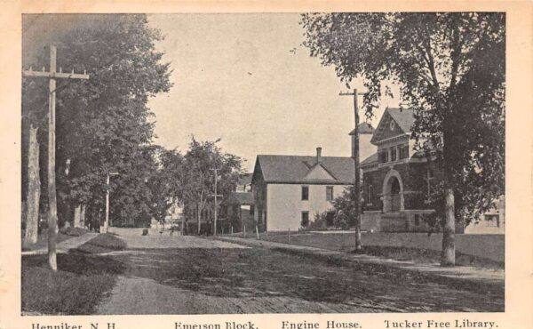Henniker New Hampshire Emerson Block Fire Dept Library Postcard AA65509