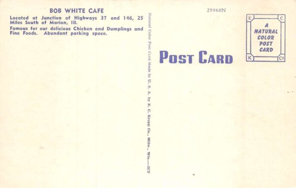 Cairo Illinois Bob White Cafe Restaurant Vintage Postcard AA65522 - Image 2