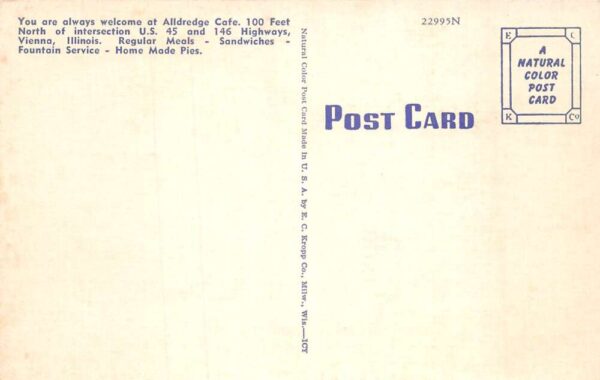 Vienna Illinois Alldredge's Cafe Vintage Postcard AA65523 - Image 2