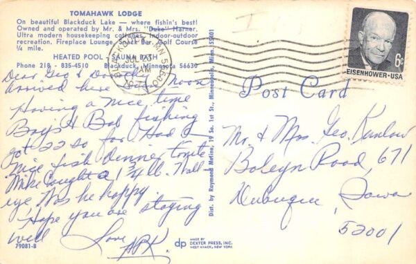 Blackduck Minnesota Tomahawk Lodge Swimming Pool Vintage Postcard AA65534 - Image 2