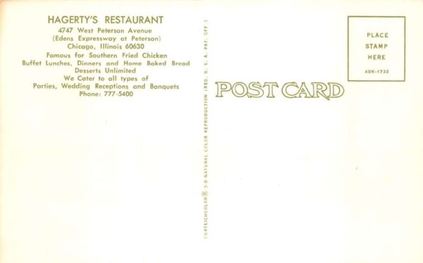 Chicago Illinois Hagerty's Restaurant Vintage Postcard AA65558 - Image 2